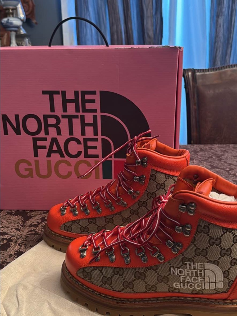 Gucci Red and Brown GG Canvas Hiking Ankle Boots